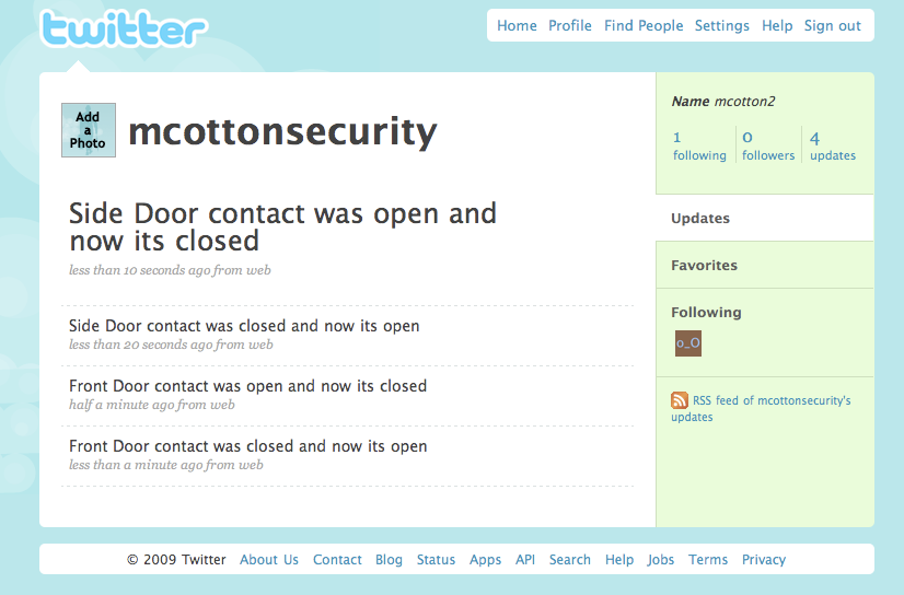 Combining security system with phidges and twitter for awesomeness