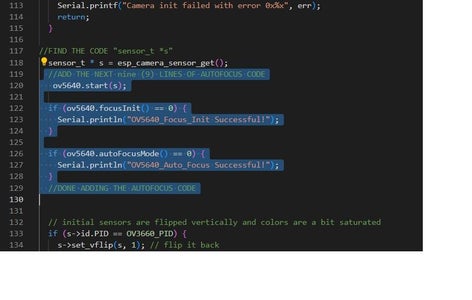 Adding Autofocus Code to CameraWebServer.cpp, Then Build, Upload and Test