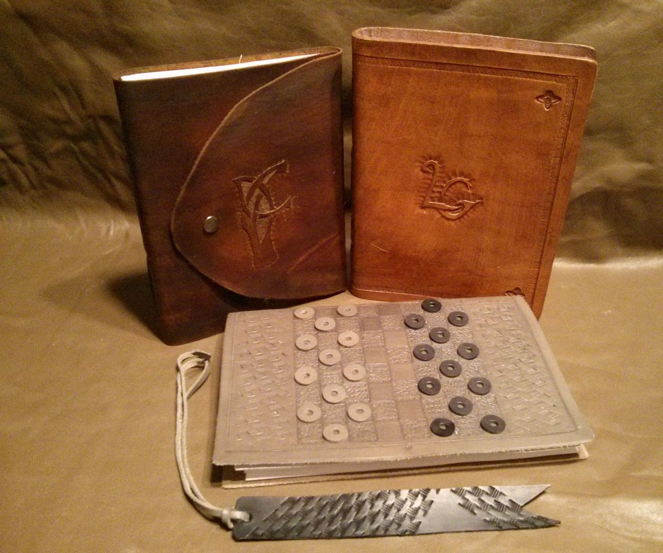 Leather Bound Book With Replaceable Pages and Built in Checkers Game ...
