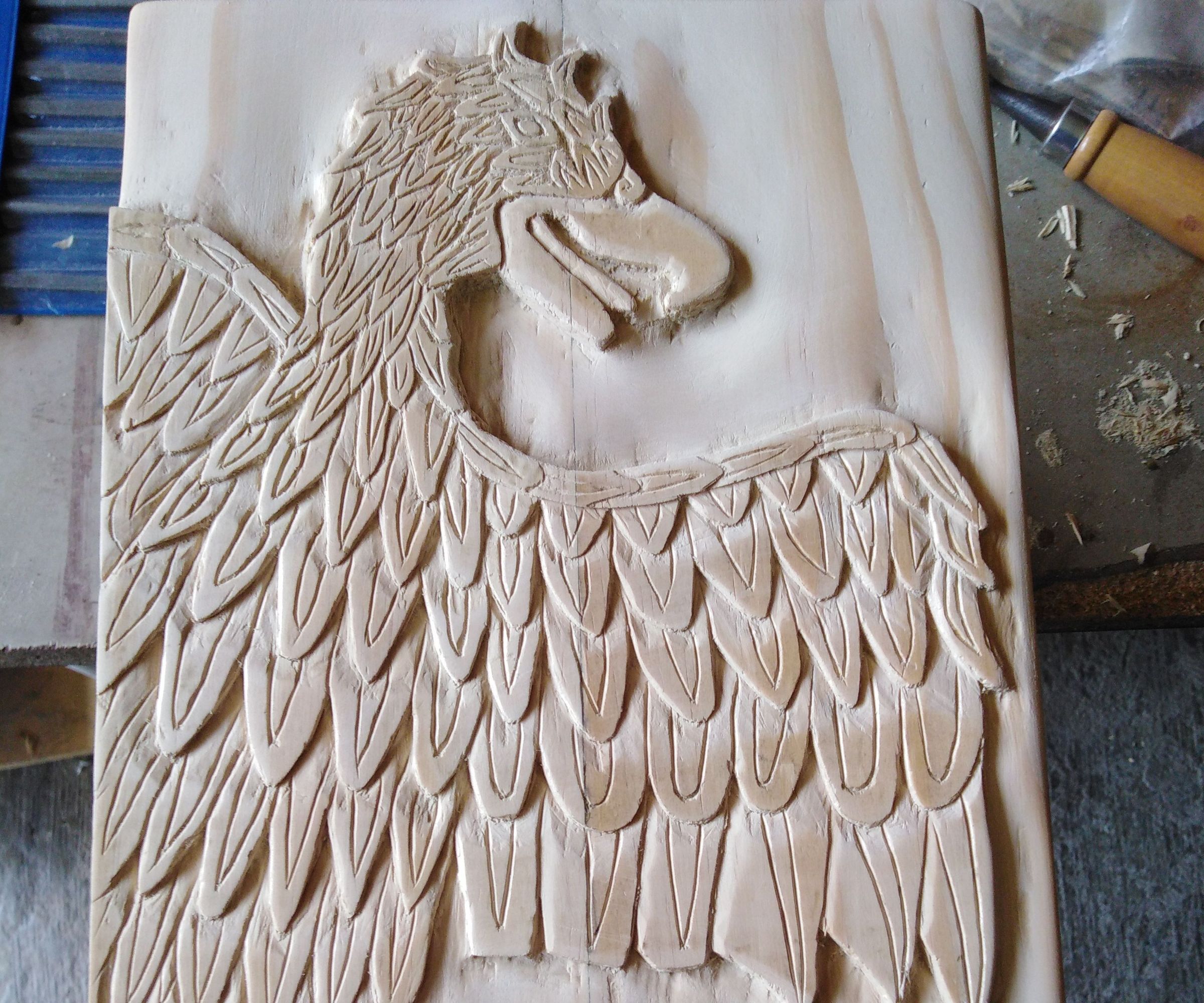 Wooden Eagle Relief Carving 