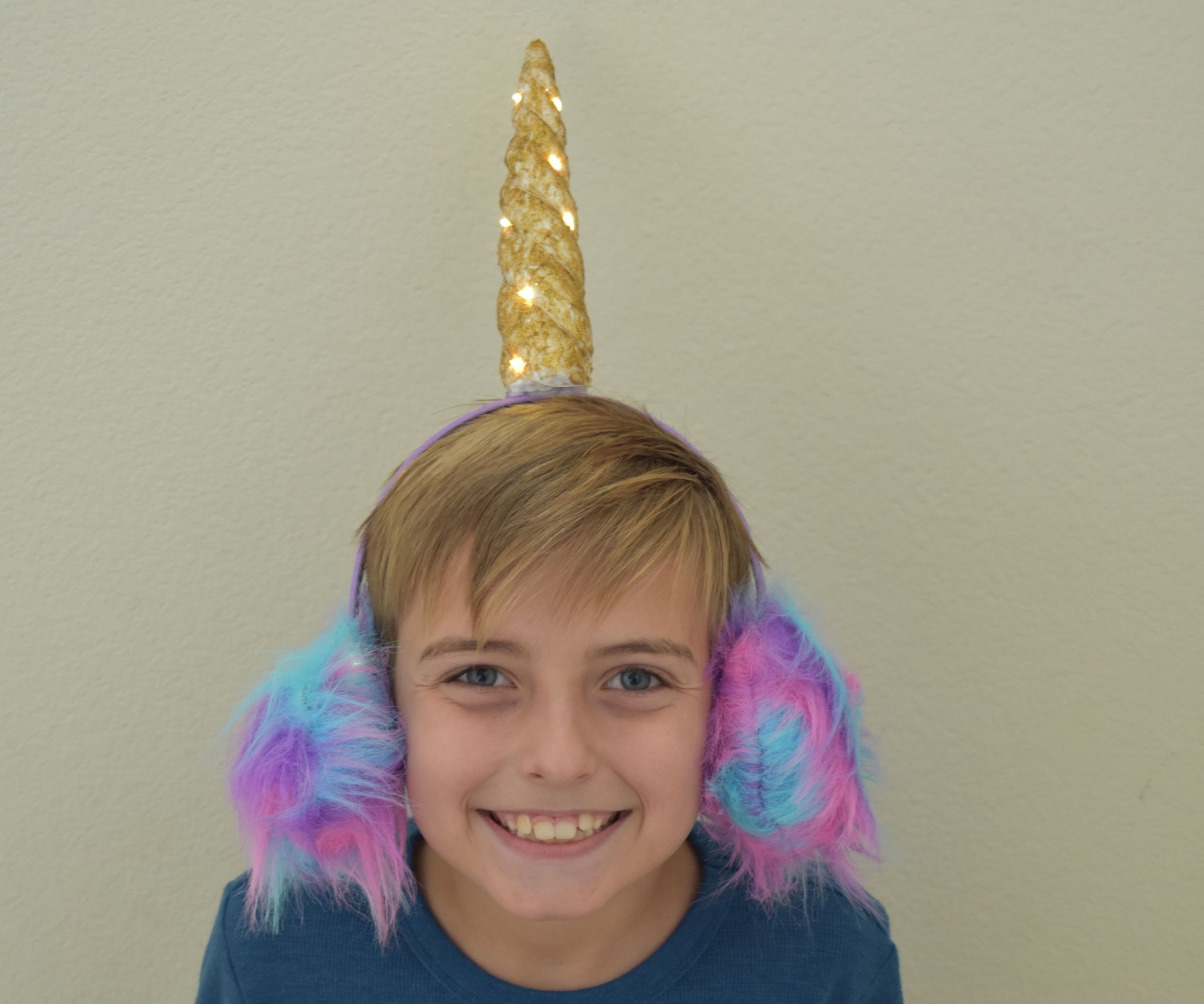 Unicorn Fur Earmuffs W/ Light Up Horn