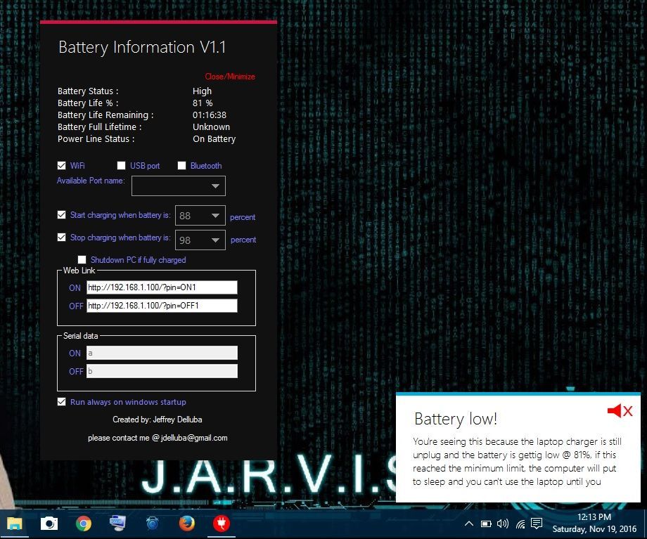 Laptop Automatic Start/Stop Charging (using Arduino, Yun Shield and ESP8266)