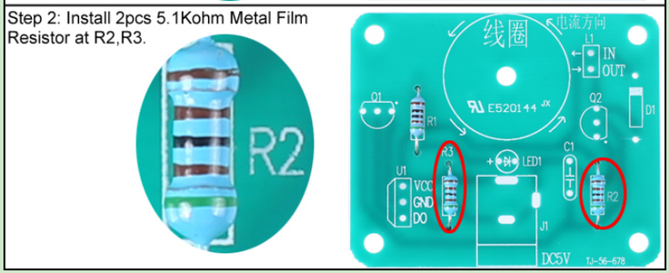 Install 2pcs 5.1Kohm Metal Film Resistor at R2,R3