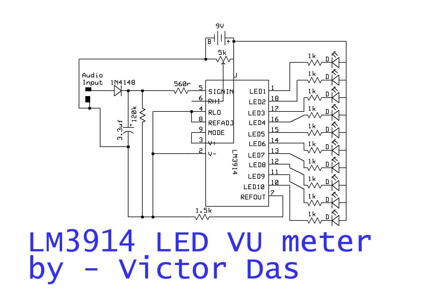 LM3914 based LED VU METER by Victor Das