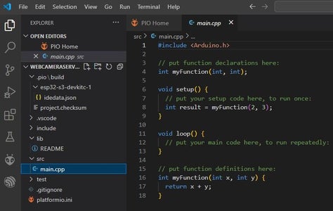 Use the Platformio Library Manager to Include the Espressif Camera Library Example Files