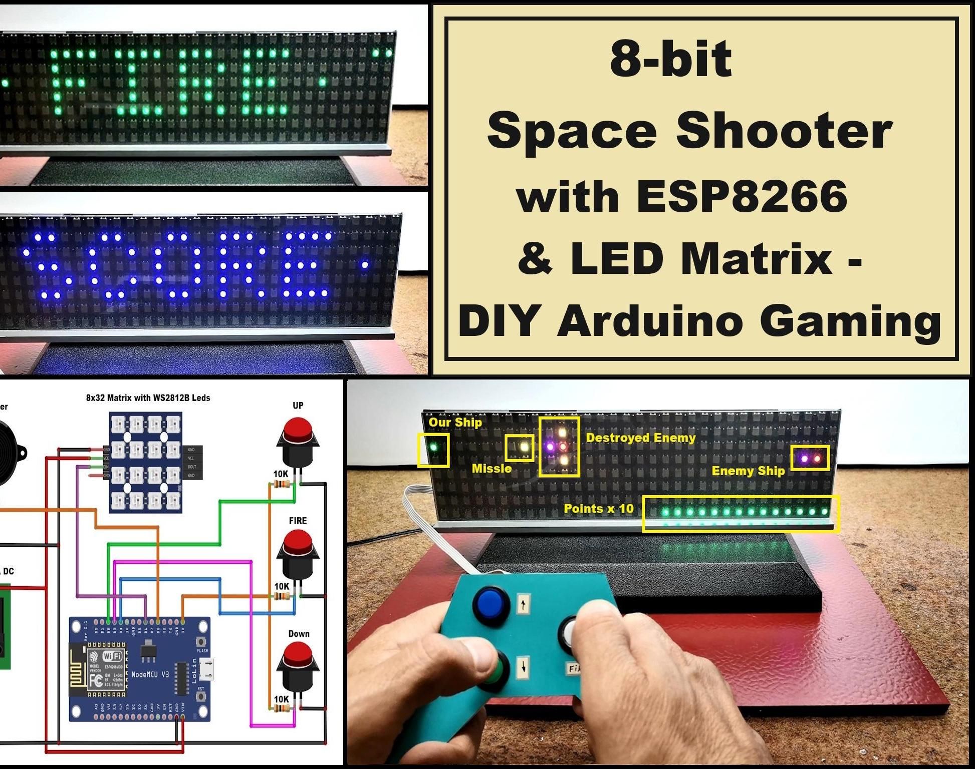 8-bit Space Shooter on ESP8266 & LED Matrix - DIY Arduino Gaming
