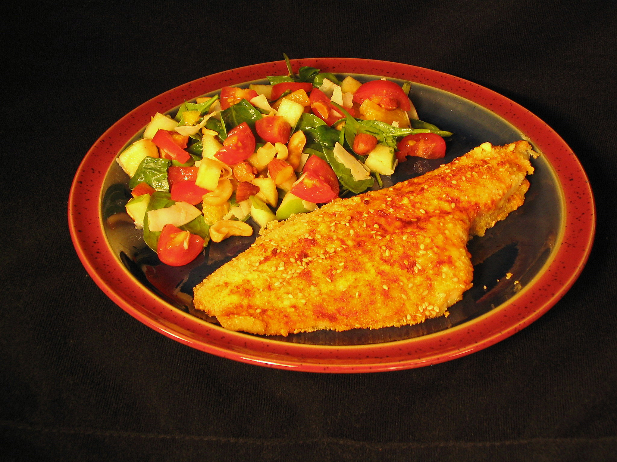 Spinach Salad With Fruit, Nuts, and Sesame Lime Vinaigrette