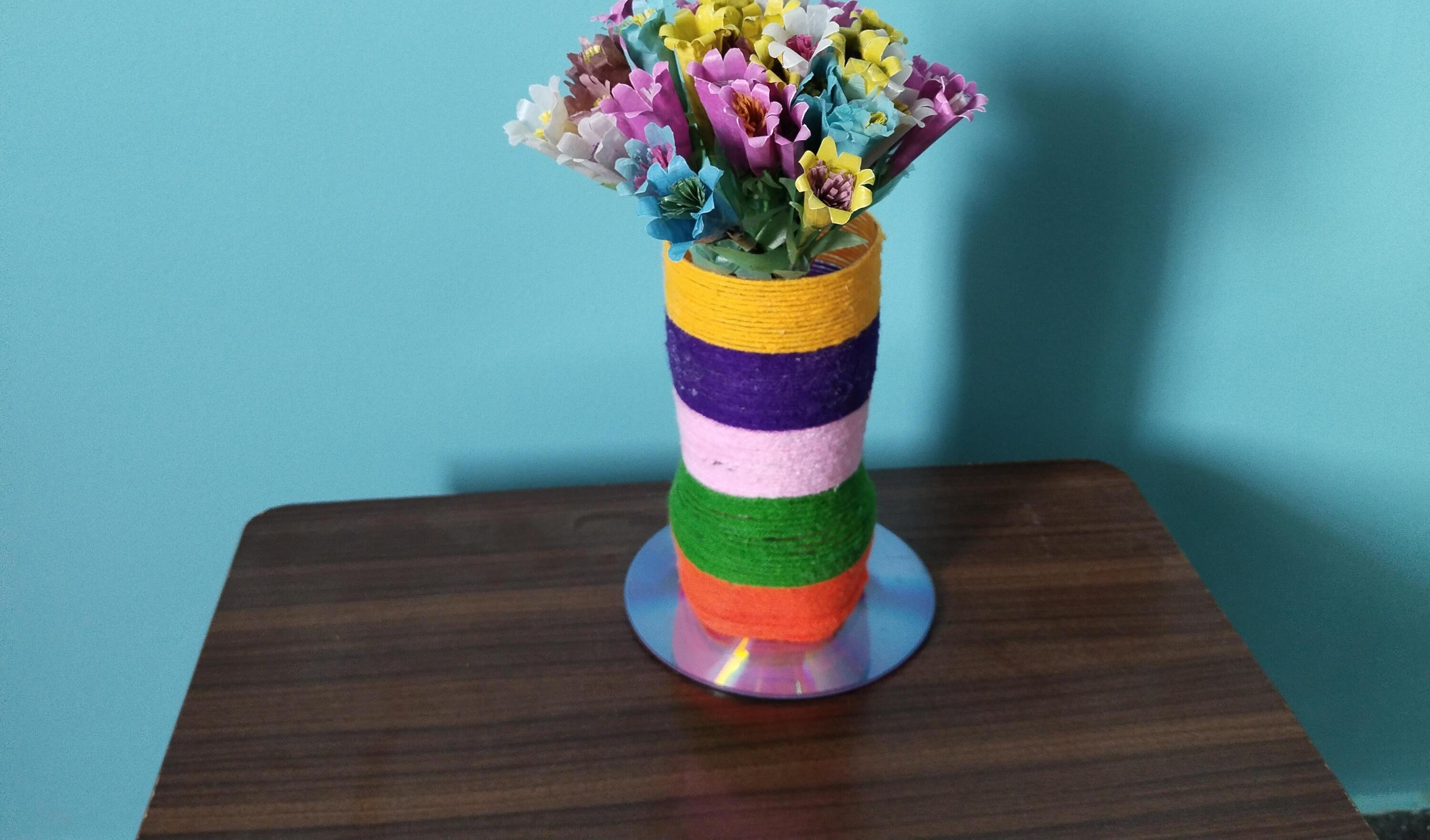 PLASTIC CARRY BAG FLOWERS WITH VASE AS HOME DECOR