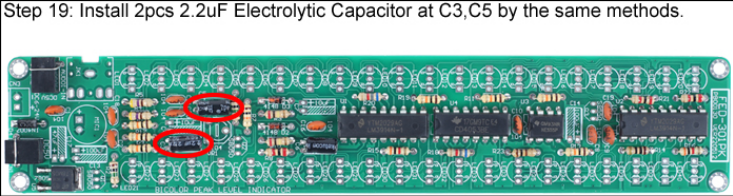 Install 2pcs 2.2uF Electrolytic Capacitor at C3,C5