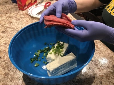 Place Both of the Beef Slices on Top of Each Other and Bunch Them Together 