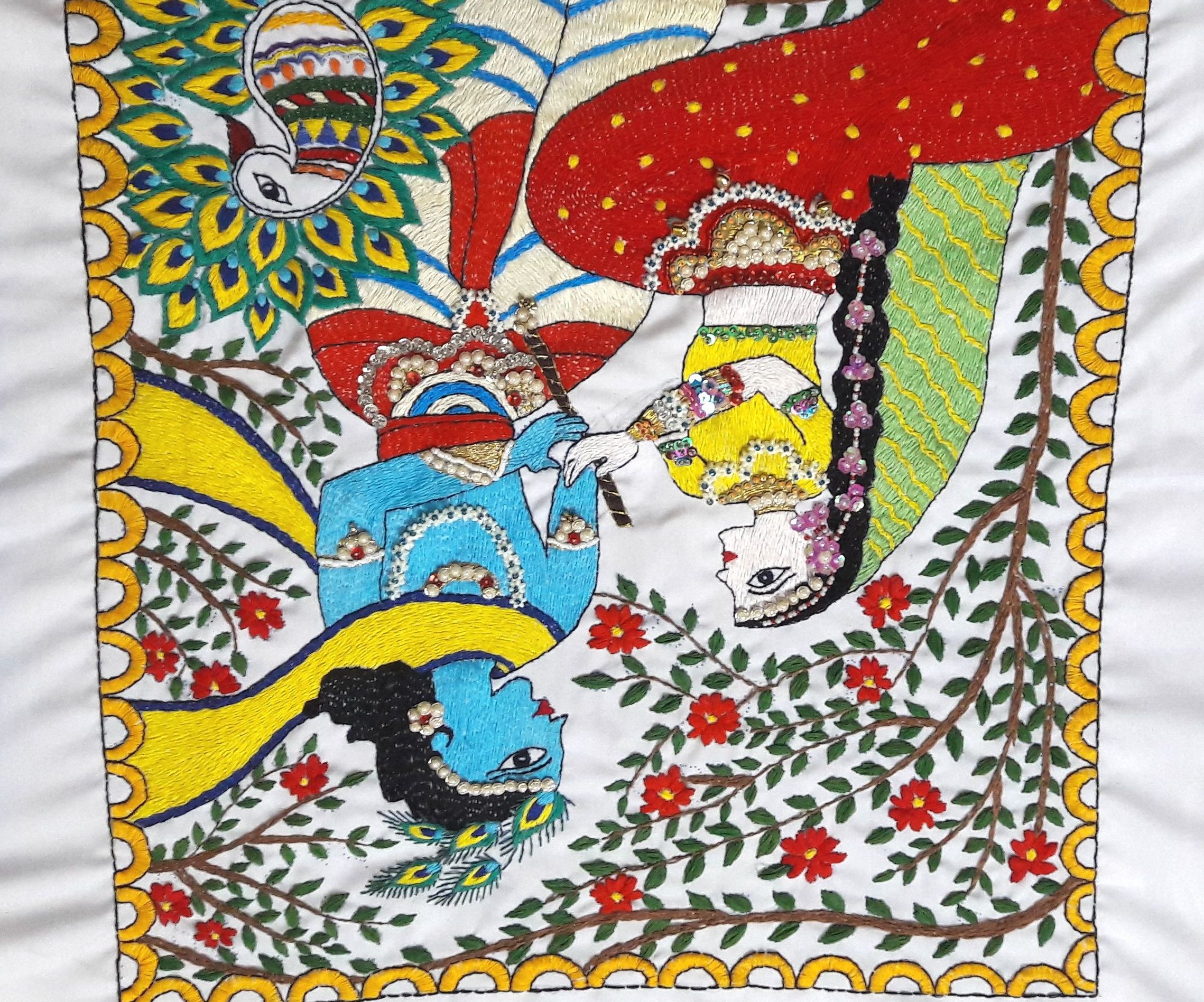 Radha Krishna in Madhubani Art Form