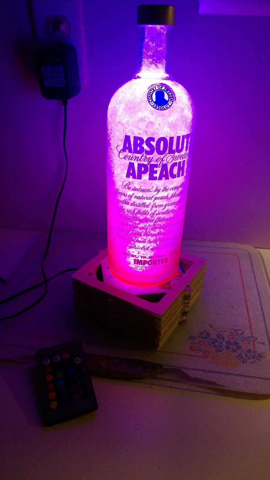 Glowing Glass Shard Coated Bottle Lamp *16 Color LED W/ Remote*