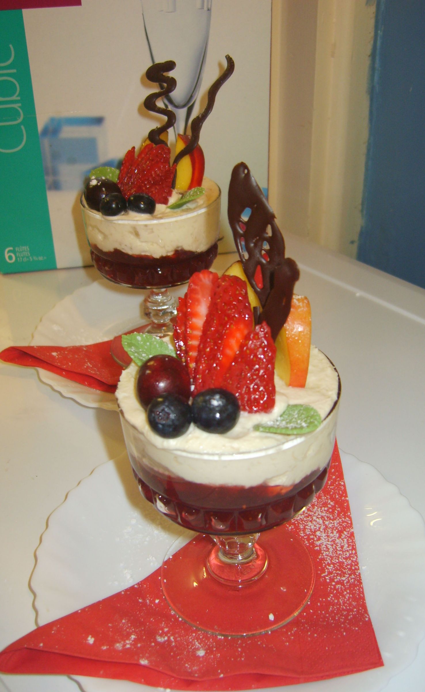 Banana Mousse With Strawberry Jam and Summer Berries