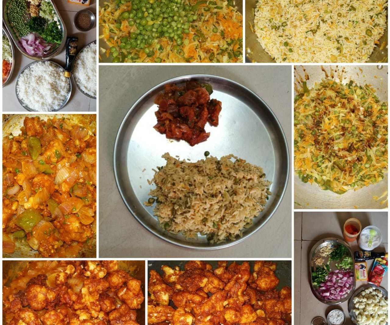 Veg Fried Rice With Gobi Manchurian
