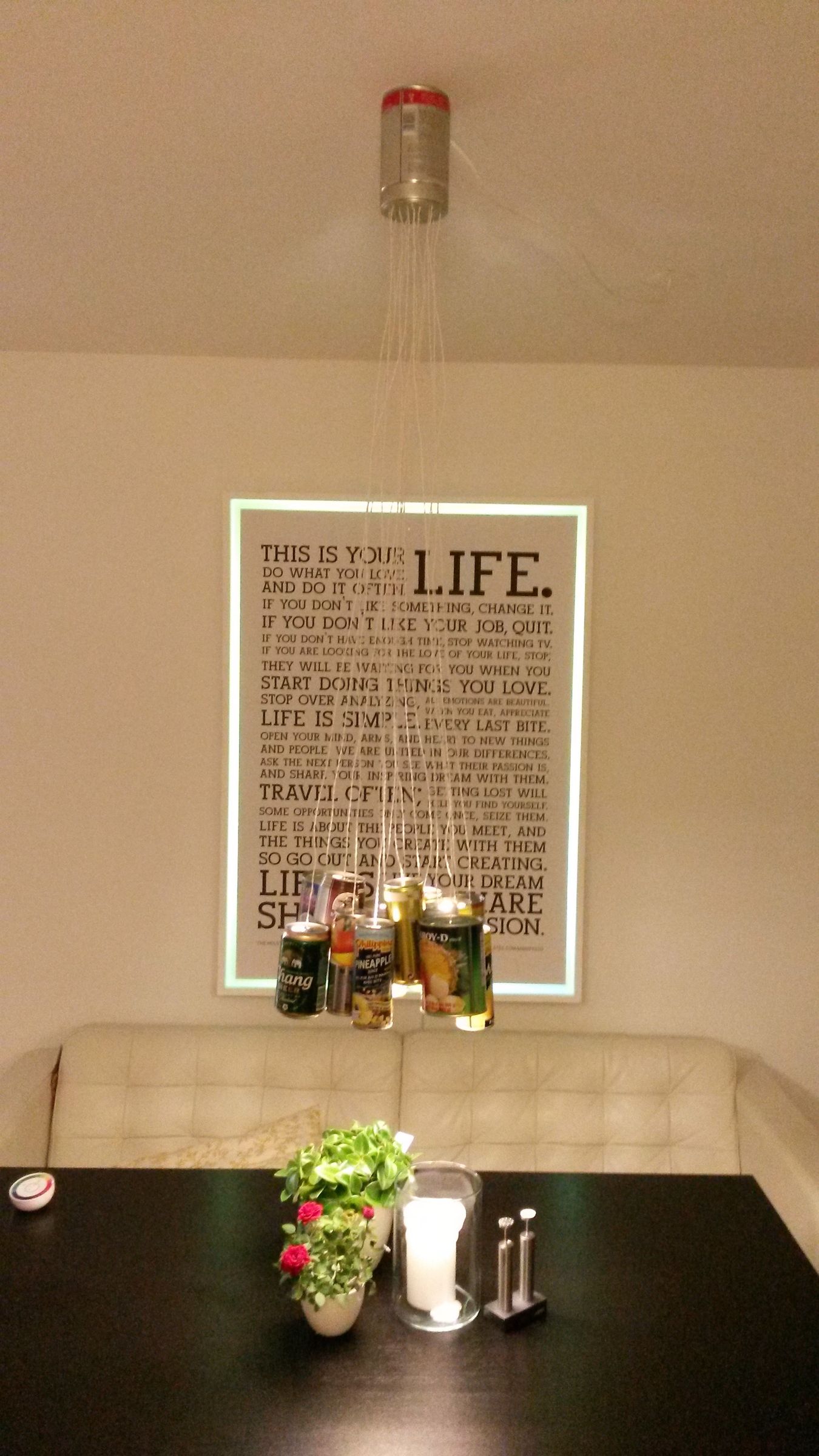 LED Dining room pendant lamp made of cans