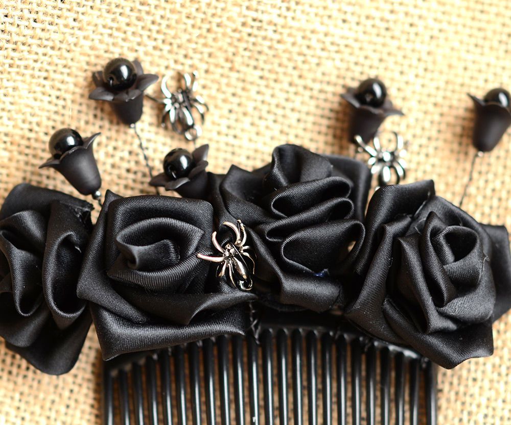 Halloween Hair Accessory of a Ribbon Flower Hair Comb