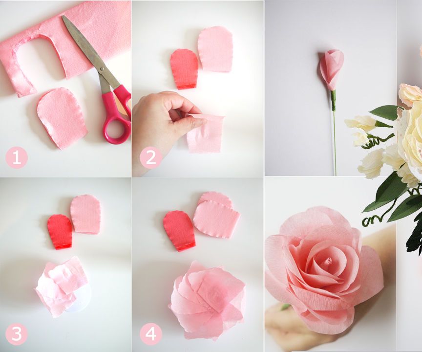 DIY Bridal Bouquet With Fresh and Crepe Paper Flowers 