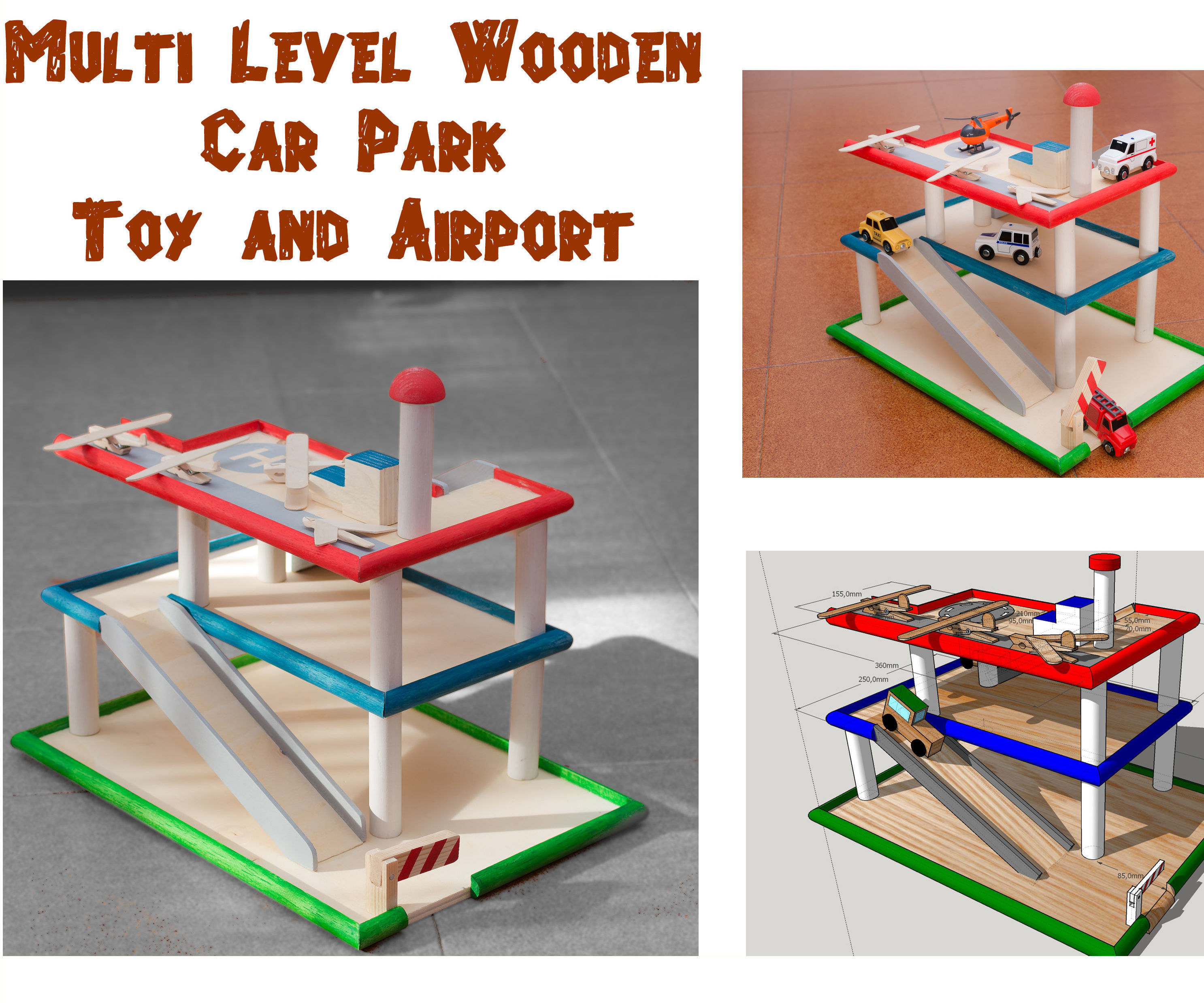 Multi Level Wooden Car Park Toy and Airport