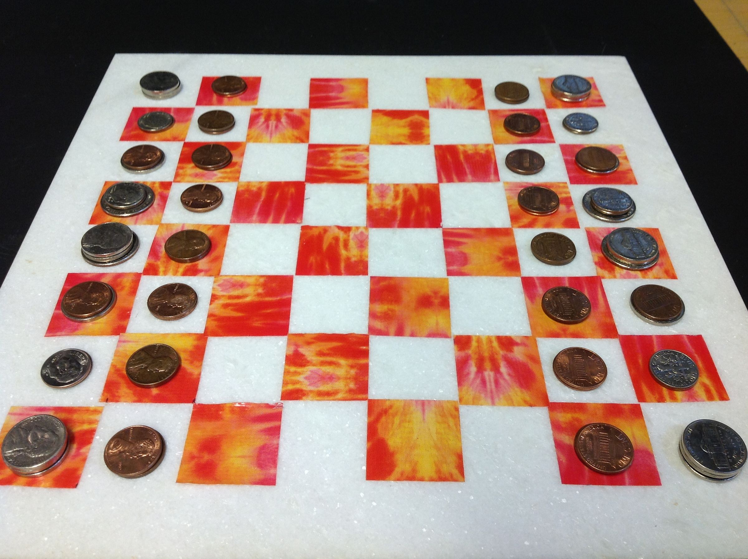 Chess/Checker Set From Remnant Marble/Tile and Duct Tape...Pick Your Color!