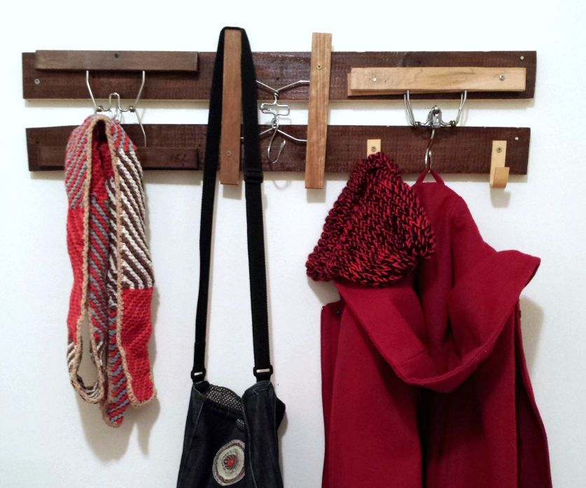 Repurposed Wood and Hanger Coat Rack