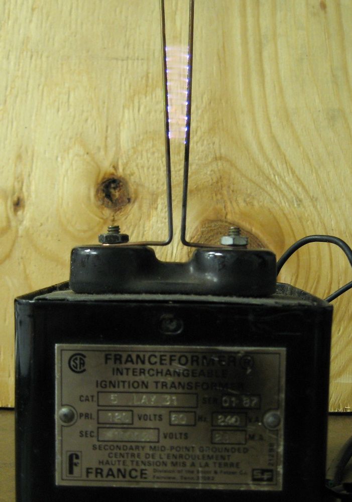 Low Cost Jacob's Ladder Made From a Salvaged Oil Transformer