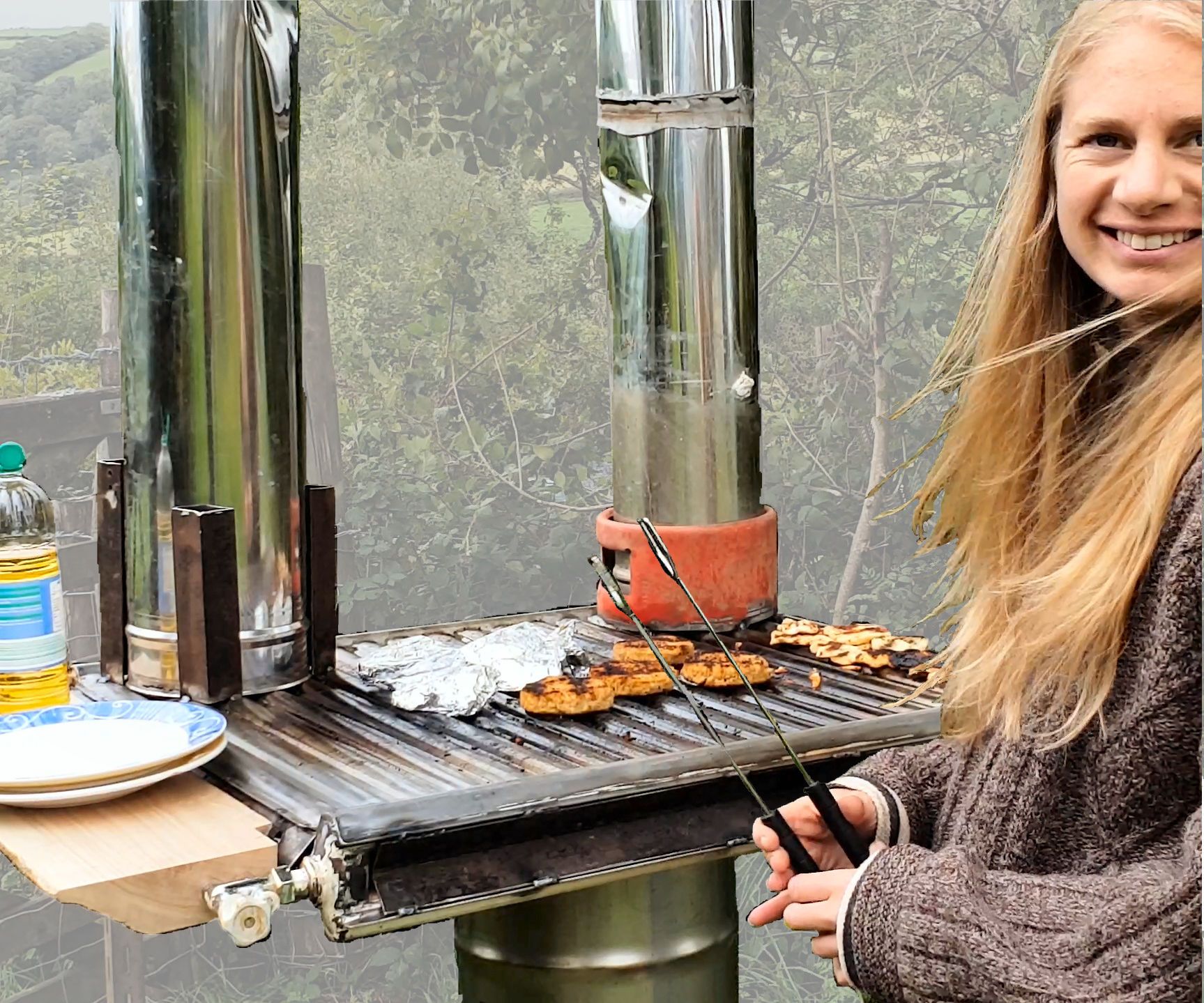Upcycled Rocket Stove Griddle BBQ + Pizza Oven Attachment
