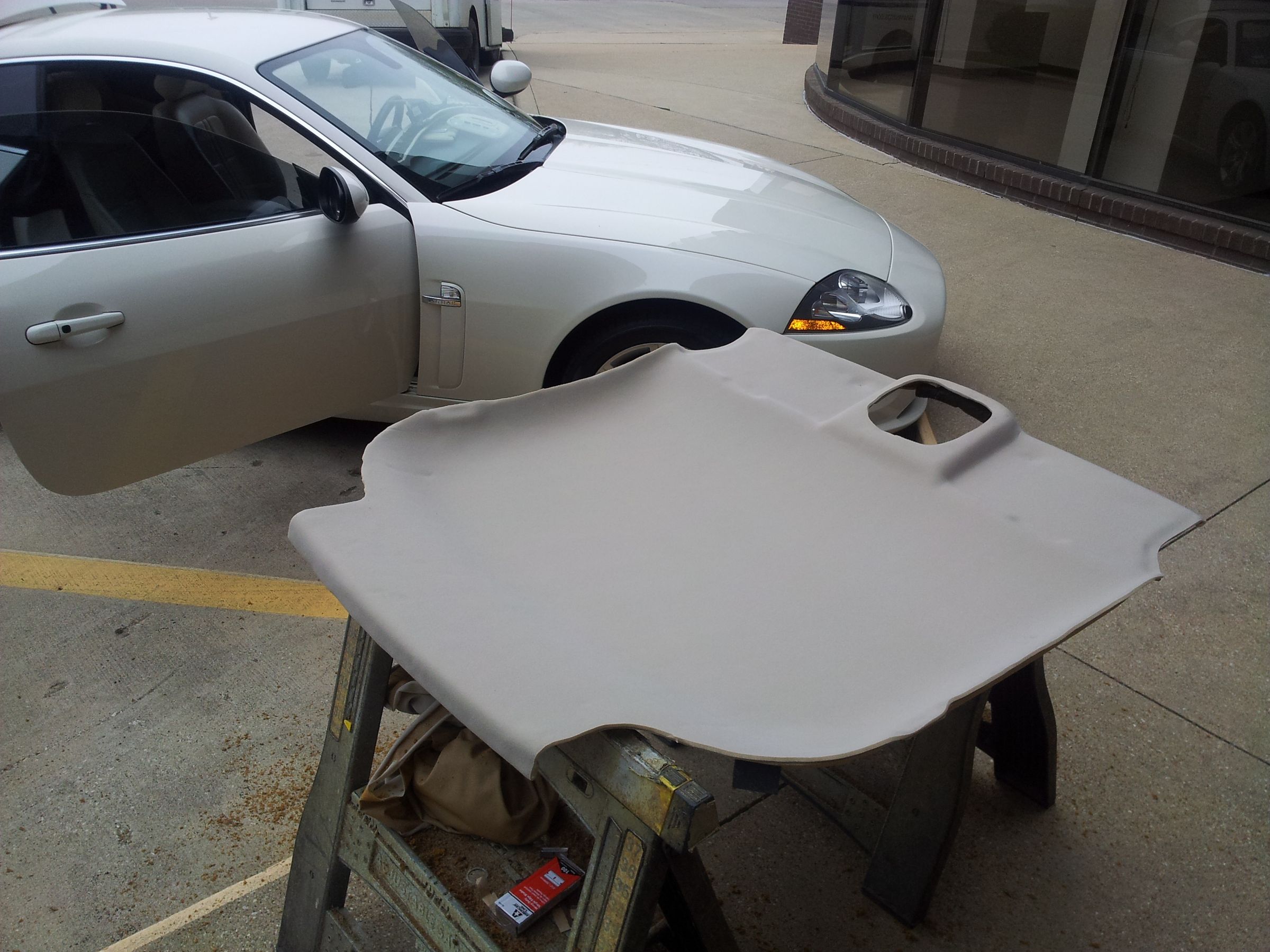 Headliner Repair Using Foam Backing Headliner Material Fabric and