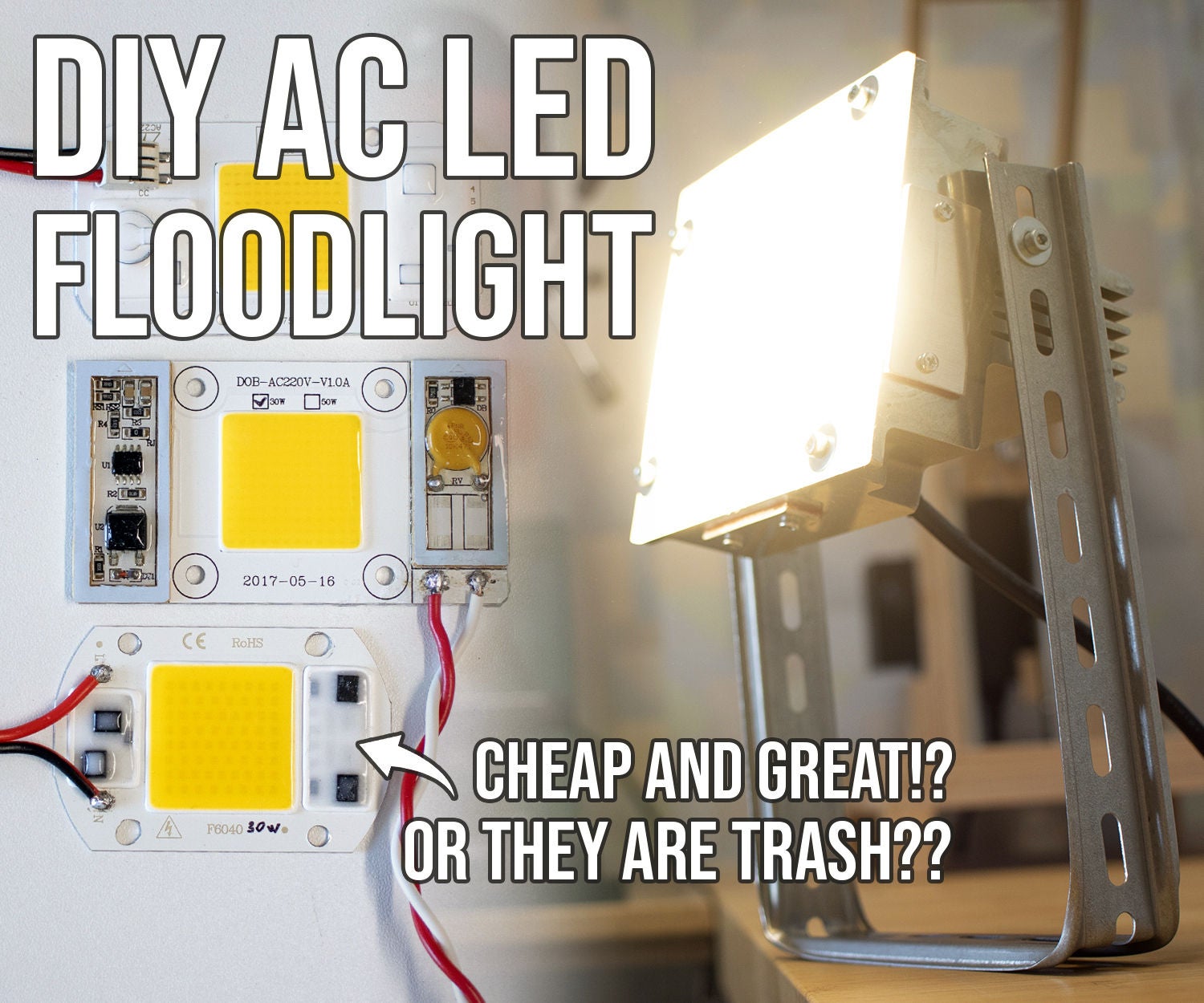DIY FLOODLIGHT W/AC LEDs (+EFFICIENCY VS DC LEDs) 21 Steps (with