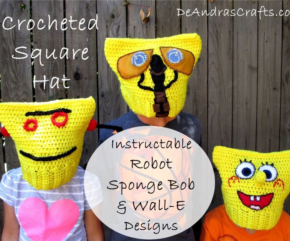 DIY guide for Crocheted Square Hat - Instructable Robot, Sponge Bob & WALL-E with step-by-step instructions