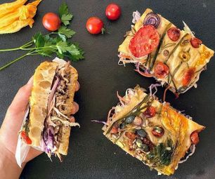 Spicy Pulled Pork, Coleslaw, Gardenscape Focaccia