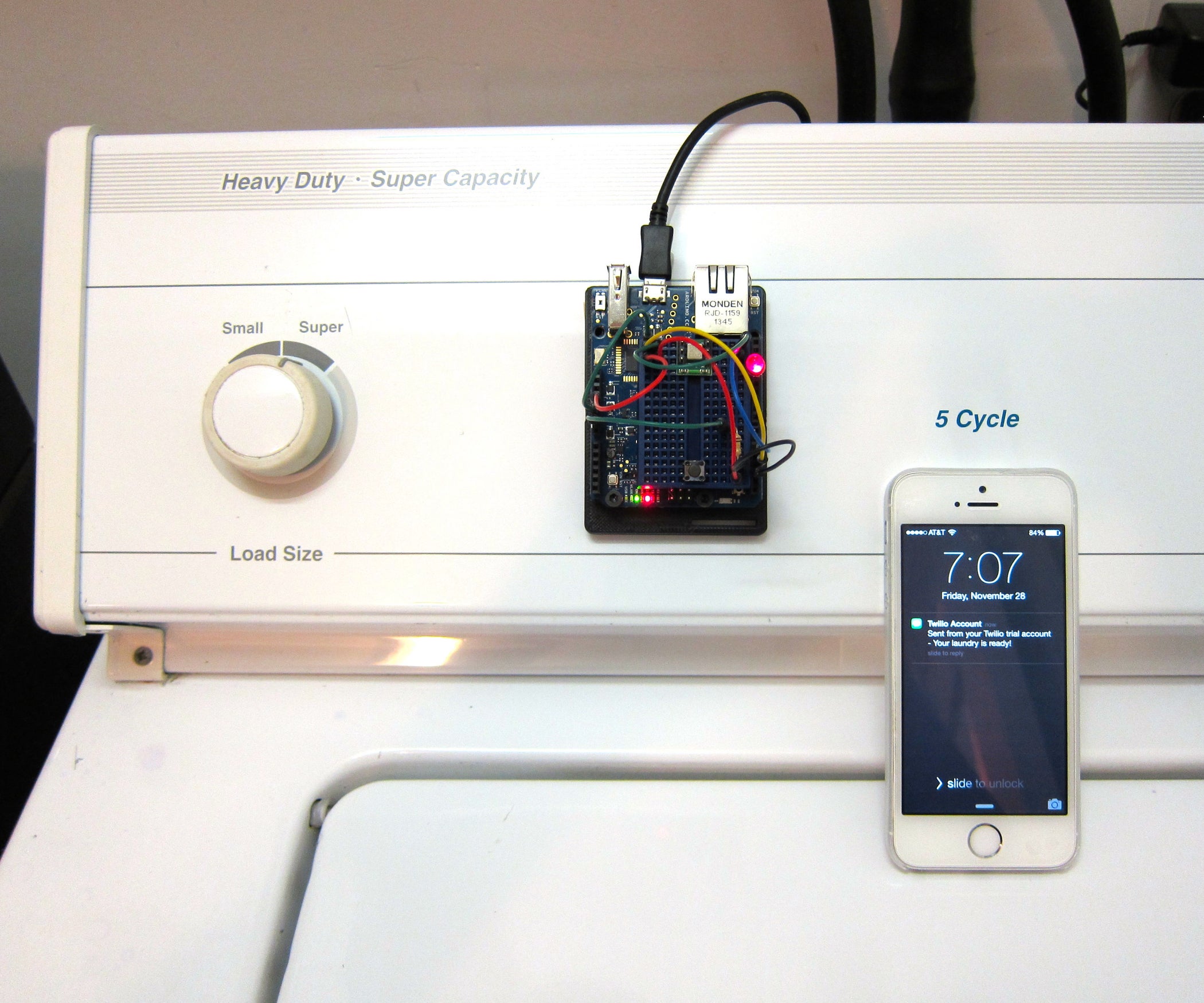 Washer Dryer Laundry Alarm Using Arudino & SMS Text Messaging Alerts