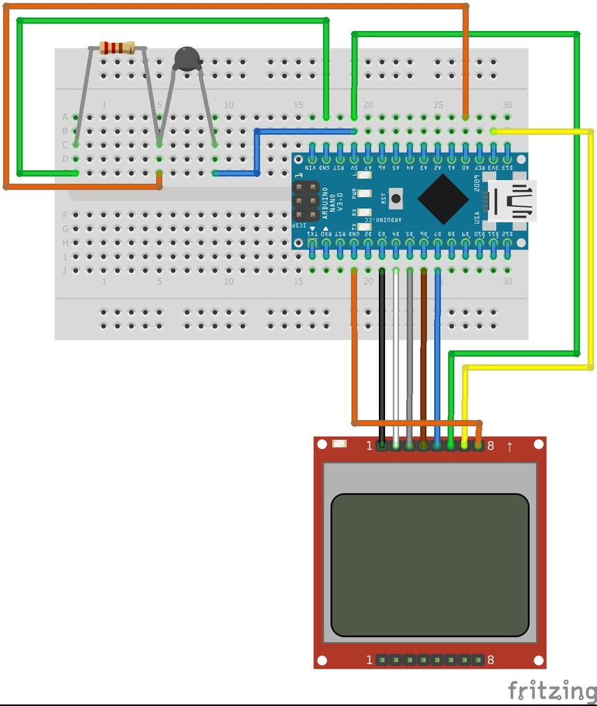 arduino nano nokia 5110 lcd i ntc 103 termistor 4 steps instructables