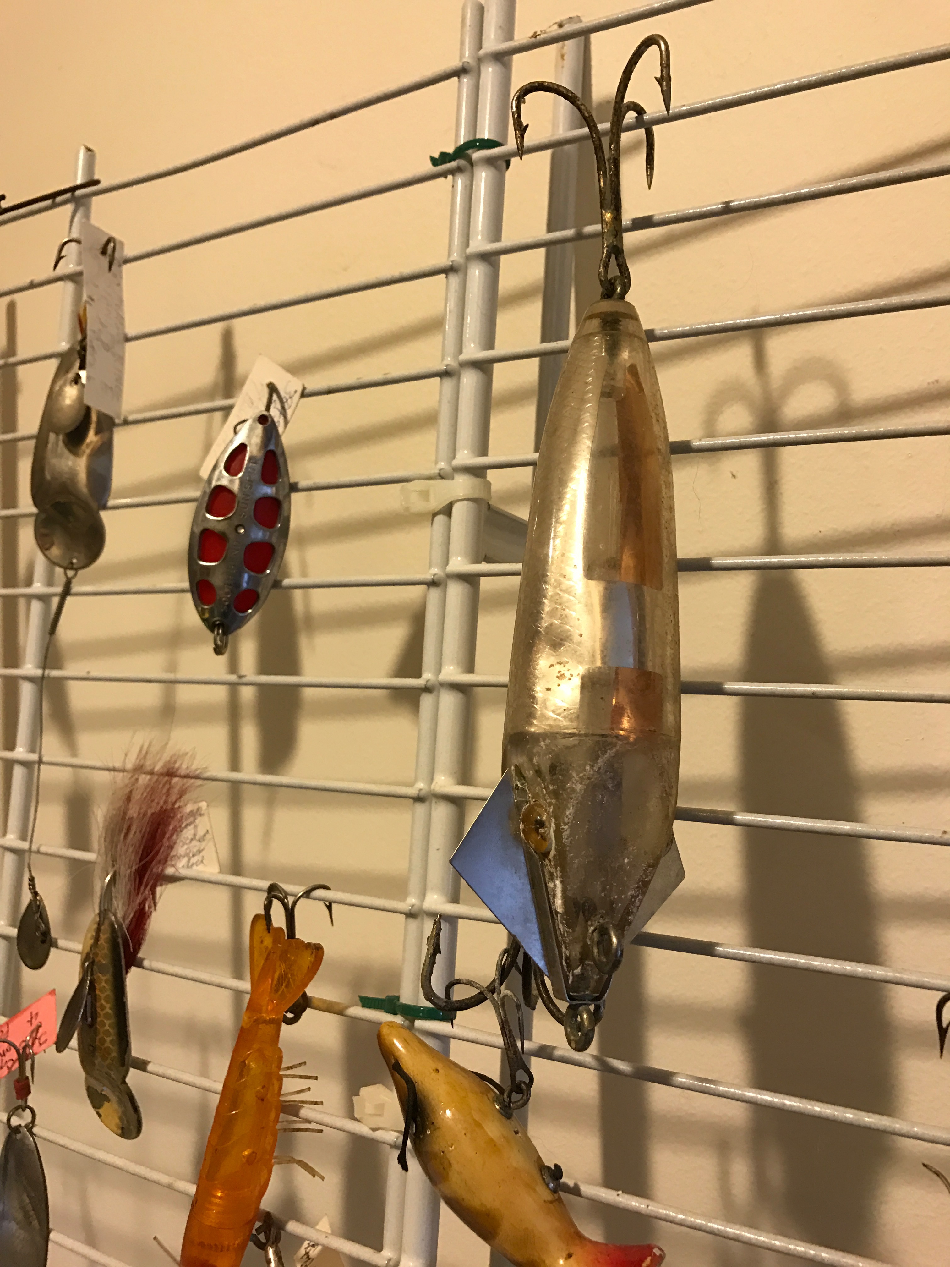 Organizing Fish Lures for Sale With Closet Wire Shelving Cable Tied