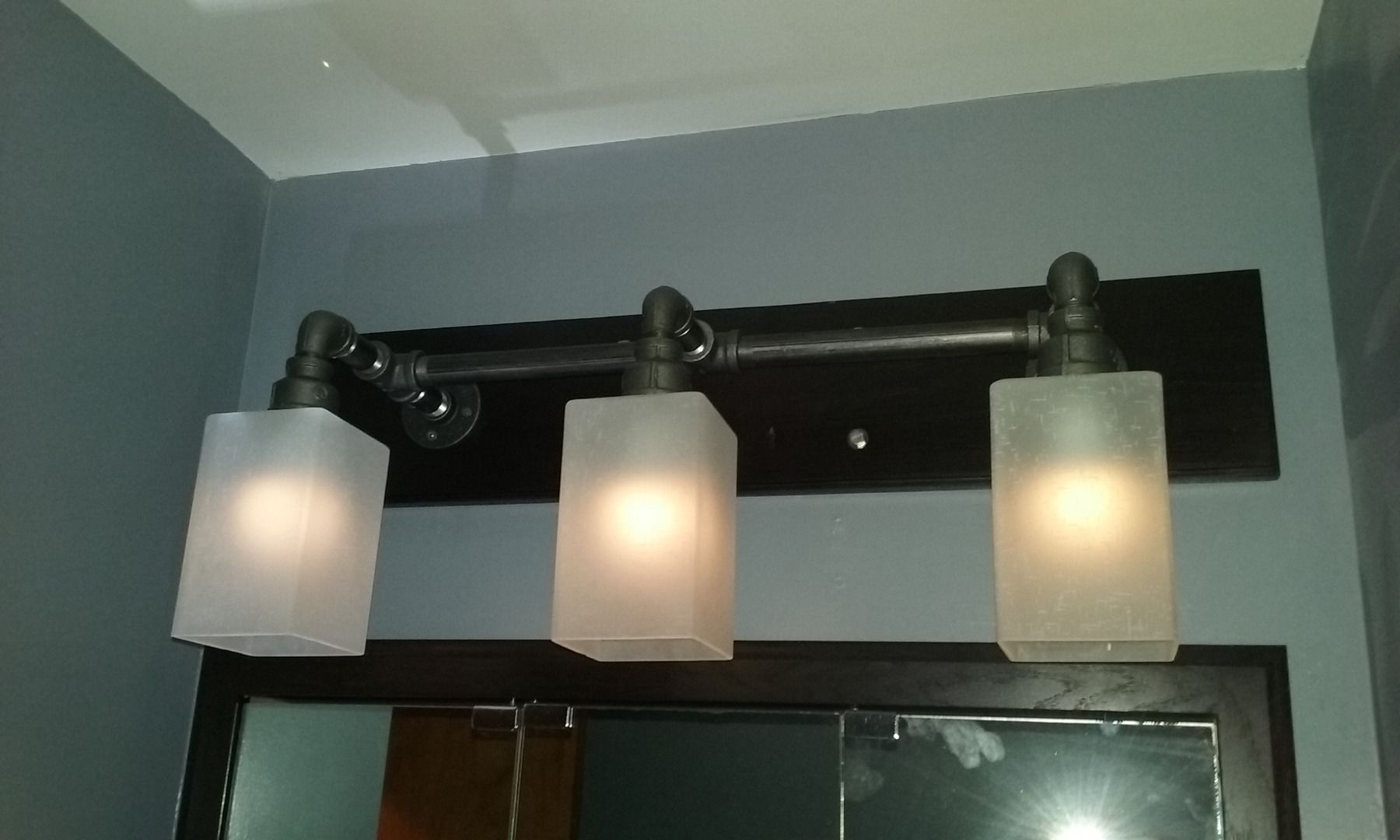 Black Pipe Vanity Light Mounted On Wood Board 8 Steps Instructables