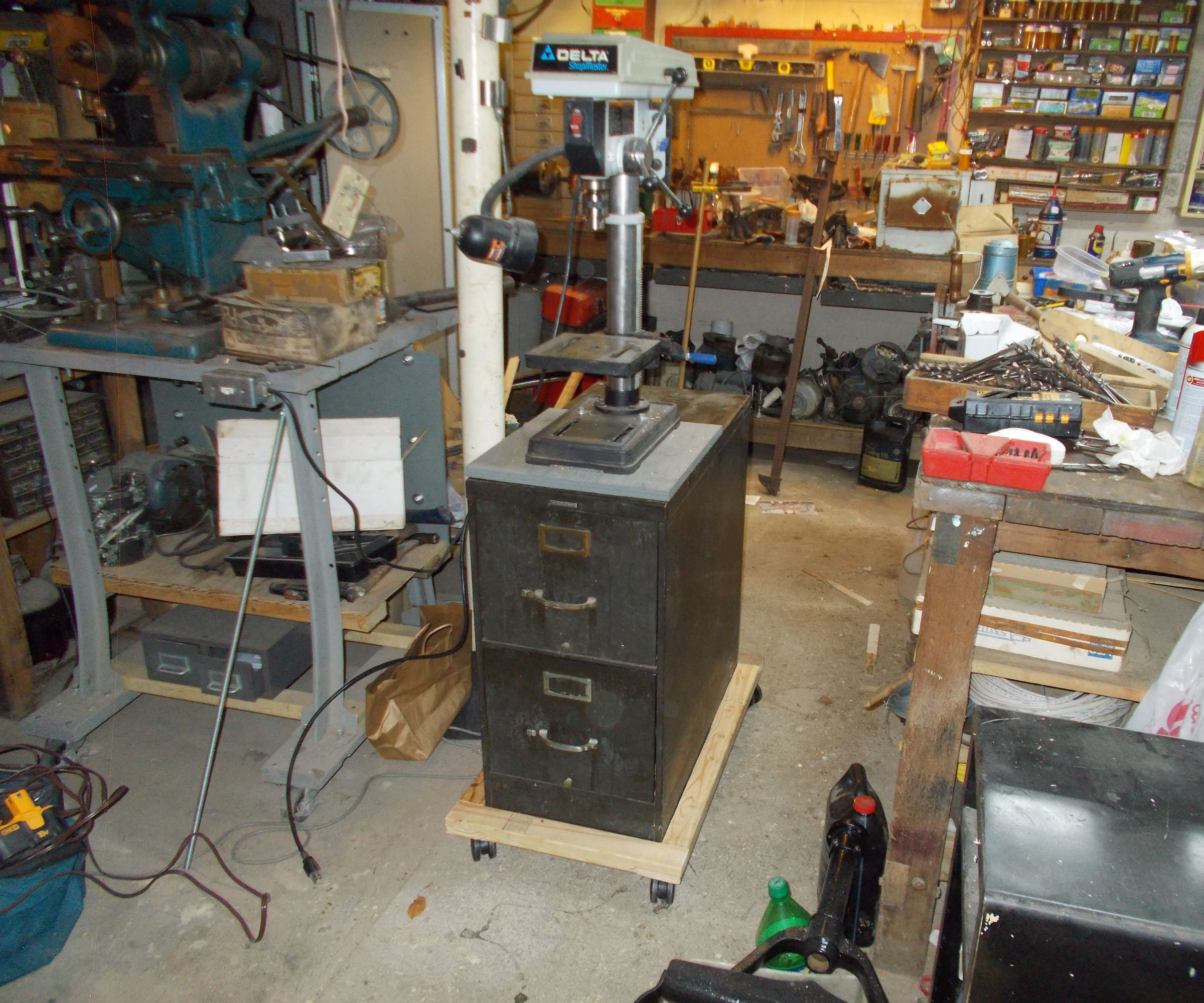 DIY guide for Rolling Stand for Drill Press Using Filing Cabinet with step-by-step instructions