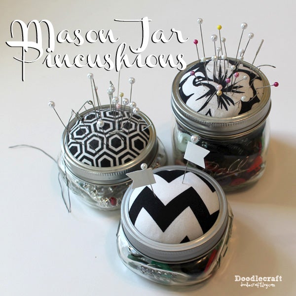 Mason Jar Pincushions (+ sewing storage)