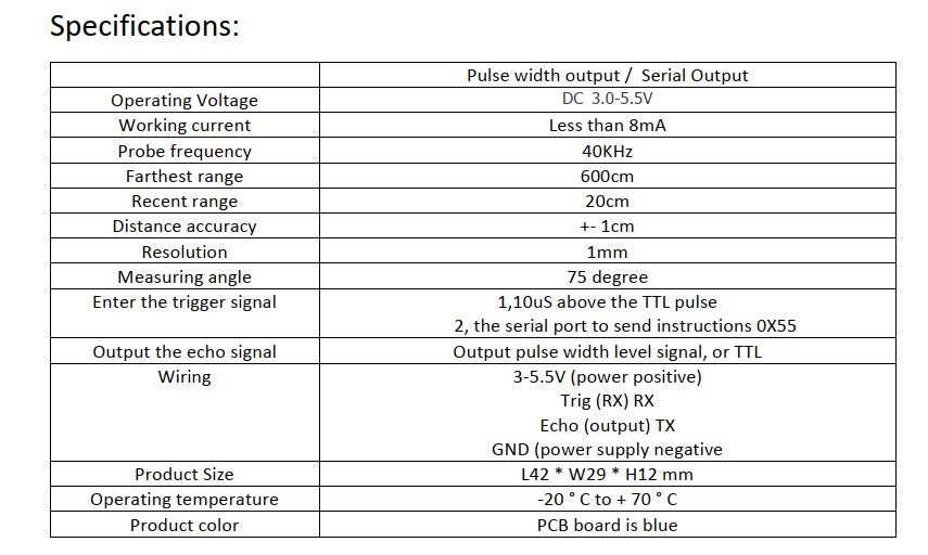 Waterproof Ultrasonic Sensor Module Jsn Sr04t 2 0 Arduino 5 Steps Instructables