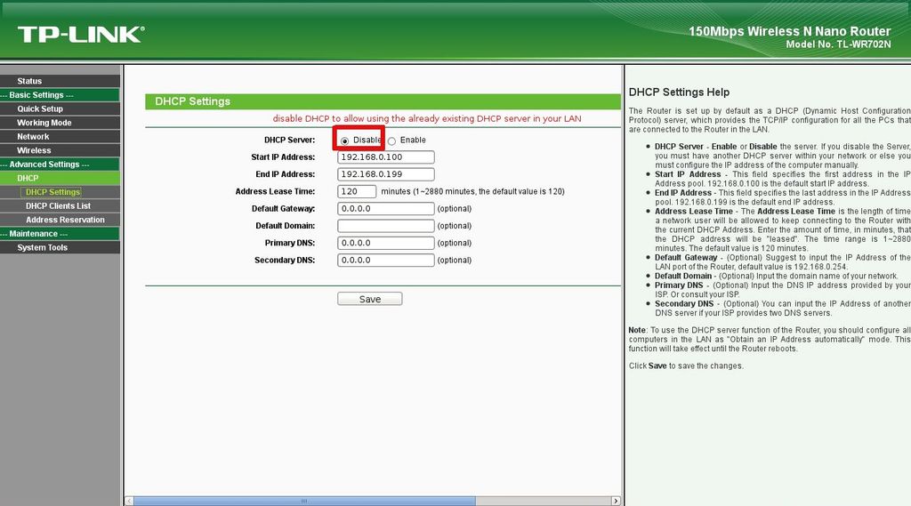 Wireless Repeater Setup / DHCP Settings