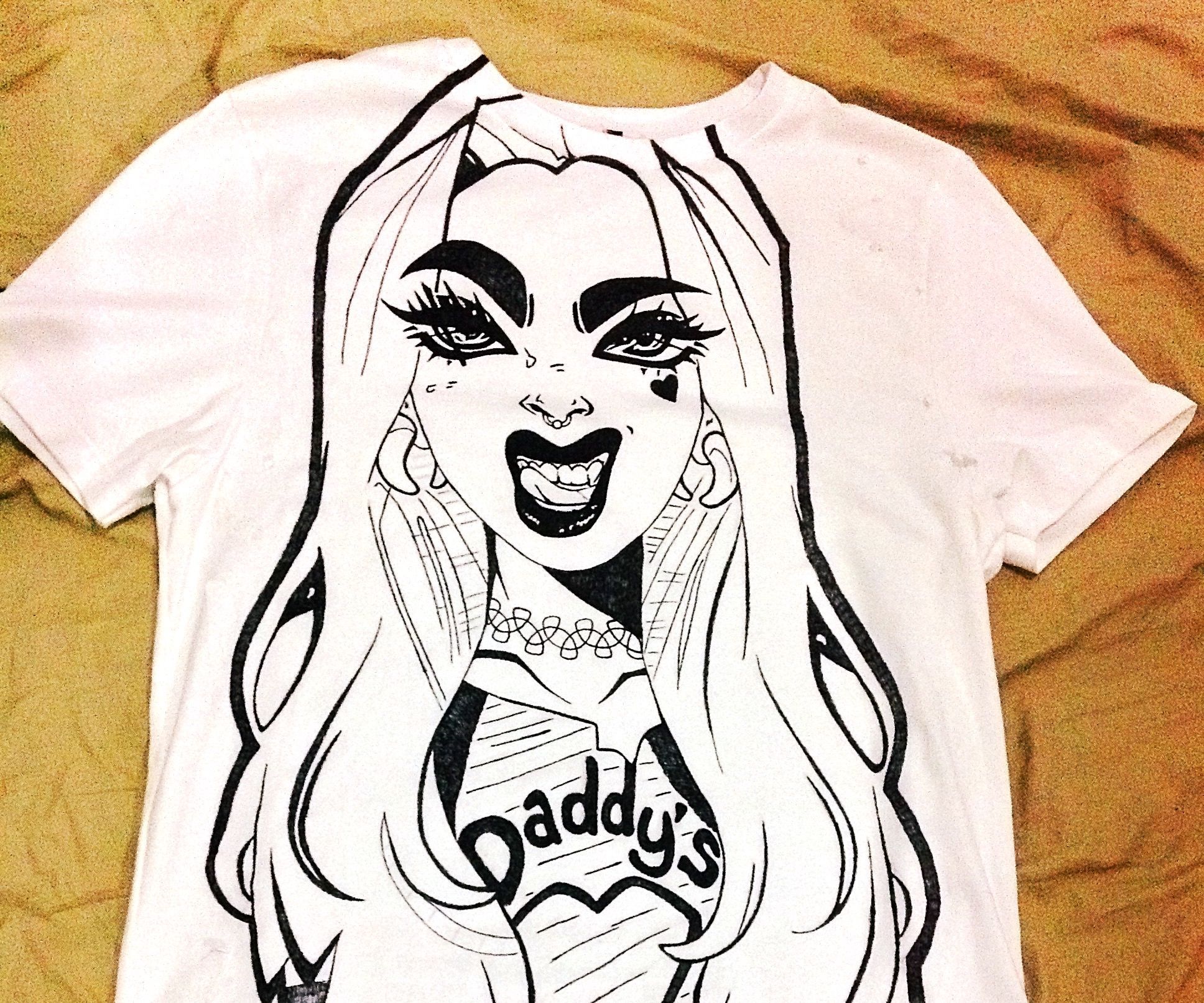 100% hand drawn harley quinn tshirt DIY Project DIY Project Image