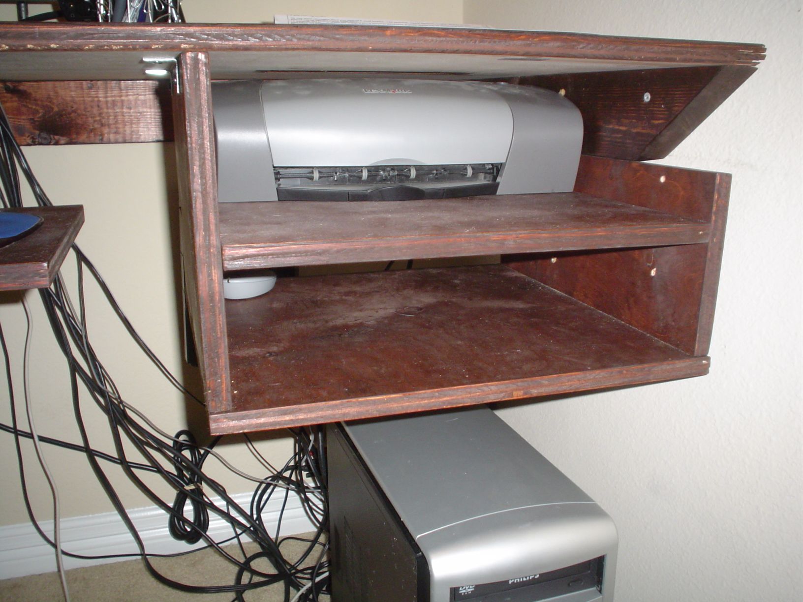 Floating Computer Desk Workstation (with Hidden Printer Area and