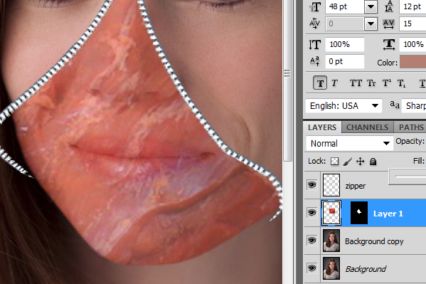 zippered face in photoshop graphic