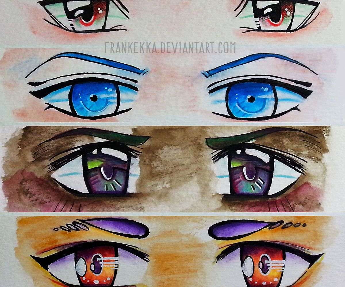 4 ways: male anime eyes with watercolor pencils DIY Project DIY Project Image