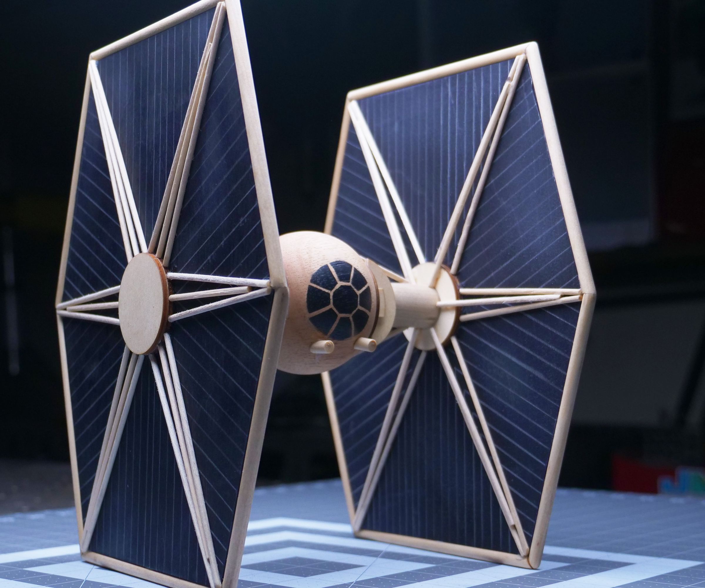 Tie Fighter Sculpture (Made With Hand Tools Only)Wooden Star Wars Model