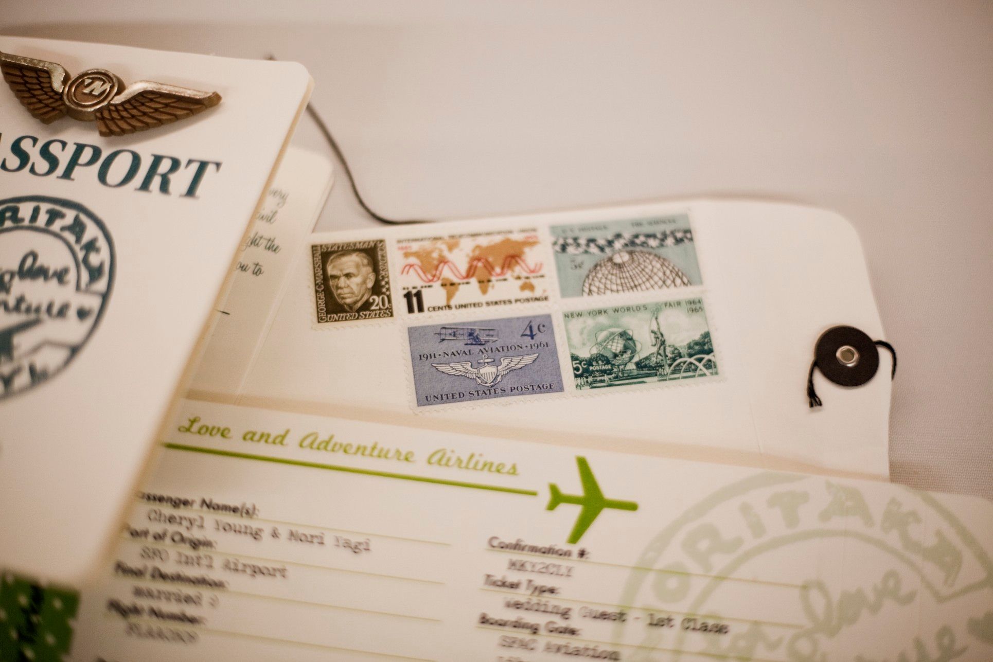 Plane Ticket Invitations, Passport Programs, and Luggage Tag Escort Cards