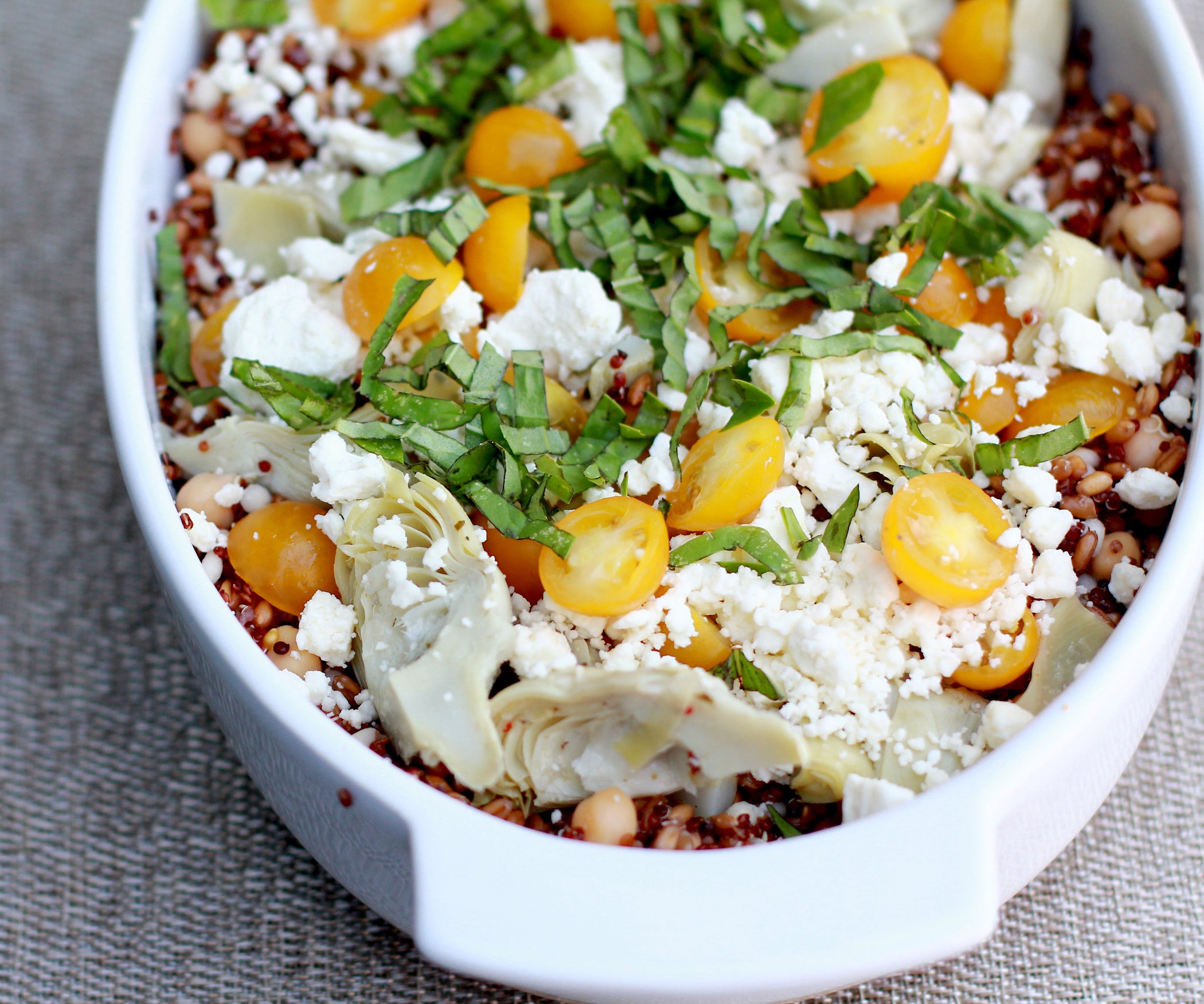 Wheat Berries, Barley, Quinoa, and Chickpeas With Golden Tomatoes