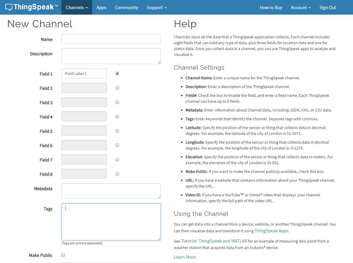 Picture of Create a Channel in ThingSpeak