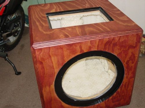 stained subwoofer box