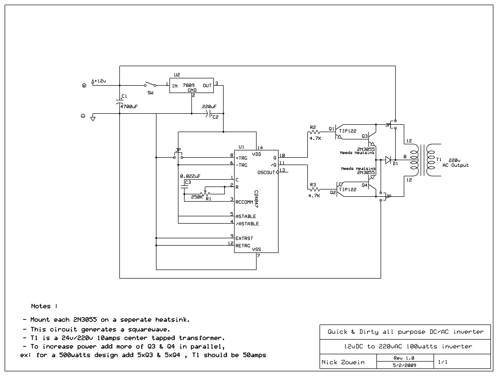 12vdc to 220vac 100watts inverter DIY Project DIY Project Image