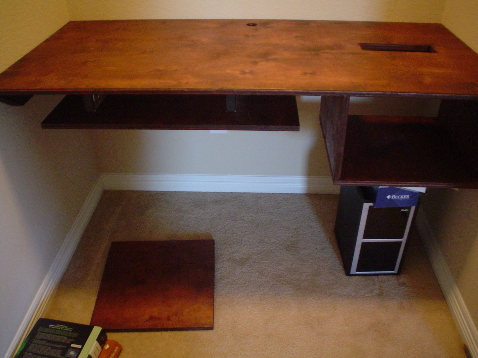 Floating Computer Desk Workstation (with Hidden Printer Area and