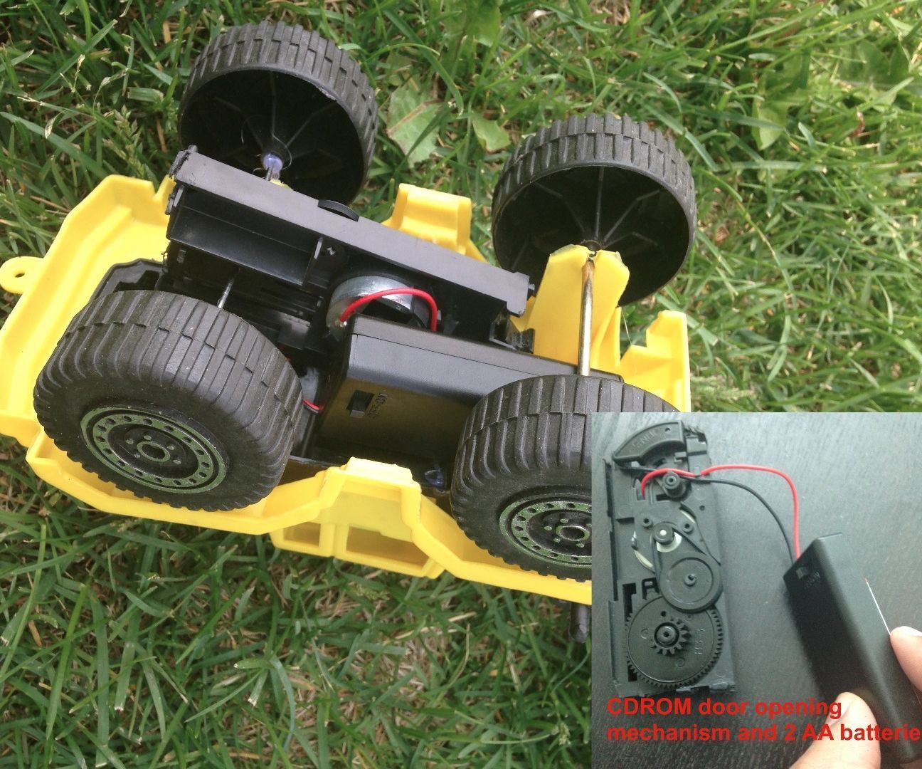 DIY guide for Power up a Toy Car -using CDROM Door opening Mechanism with step-by-step instructions